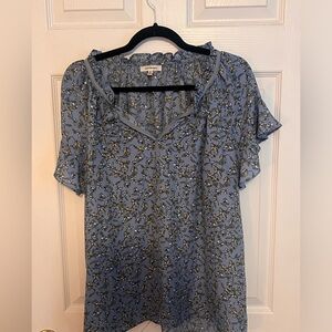 Lightweight powder blue blouse with floral design